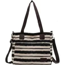 Bolsa de Lona para Mulheres, Bolsas Transversais com Zíper, Bolsa de Ombro com Múltiplos Bolsos, Bolsas de Mensageiro, B