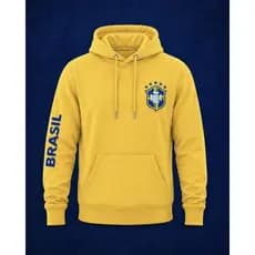 Moletom Canguru Brasil Amarelo Masculino Feminino Capuz Flanelado Estampa Premium Casual Inverno Unissex