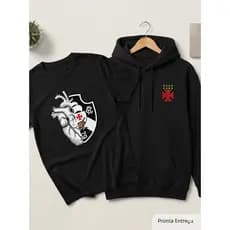 Moletom Vasco + Camiseta Vasco da Gama Kit Camisa e Moletom de Time Carioca Gigante Da Colina Oficial Casual Inverno
