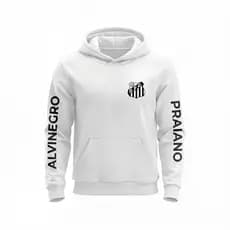 Moletom Santos Masculino Time Paulista de Futebol Canguru Com Capuz Blusa De Frio Peixe Alvinegro Praiano Confortável