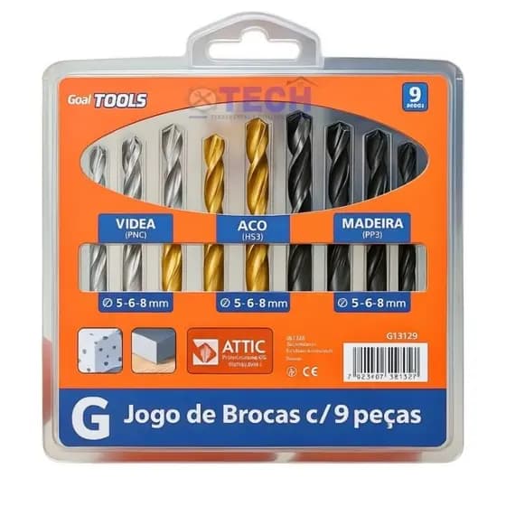 Jogo De Brocas Pontas Mistas Madeira Concreto Metal 9 Peças