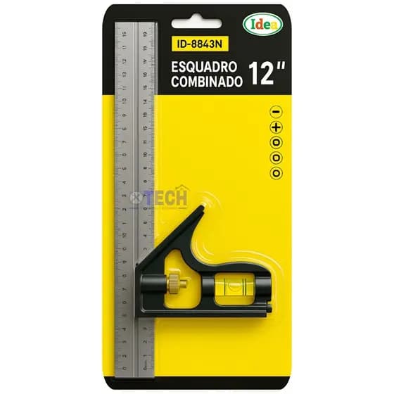 Régua De Cotovelo Esquadro Combinado Inox Com Nível Régua 30cm De 12 Polegadas Ferramenta Multifuncional
