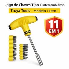 Chave Tipo T Intercambiável 11 em 1 Troya Tools com Soquetes 5 a 8mm e Bits PH Fenda