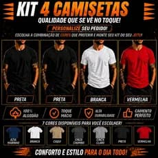 Kit 4 Camisetas Masculina Básica Algodão Alta Qualidade Premium 100% Diversas Cores