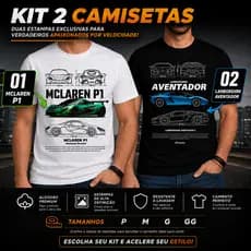 Kit 2 Camisetas Masculinas Performance Supercars Carros Esportivos Premium