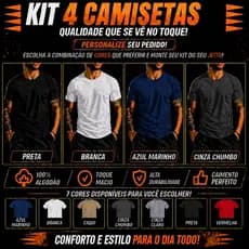 Kit 4 Camisetas Masculina Básica Algodão Premium 100% Diversas Cores