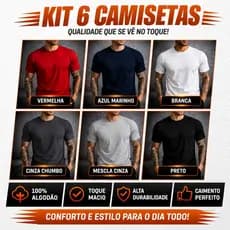 Kit 6 Camisetas Masculina Básica Algodão Alta Qualidade Premium 100% Diversas Cores
