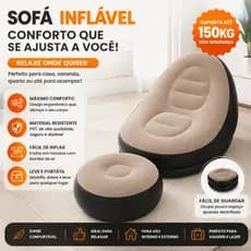 Conjunto Poltrona e Puff Inflável Ultra Lounge Portátil Descanso Preguiçoso Sofá Poltrona