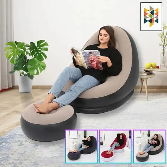 Conjunto Poltrona e Puff Inflável Ultra Lounge Portátil Descanso Preguiçoso Sofá Poltrona