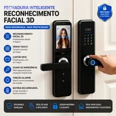 Fechadura Digital Facial 3D, Trava com Câmera HD, Biometria e App, Segurança Residencial Capillum