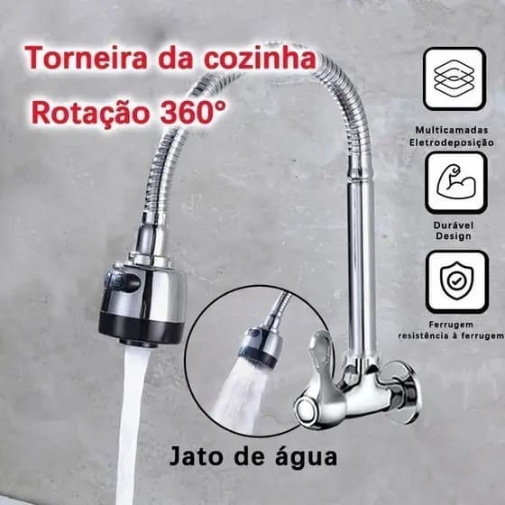 Inox Torneira Prata Preto Com Chuveiro Com Rotação De 360° Cozinha Luxo Parede Promoção