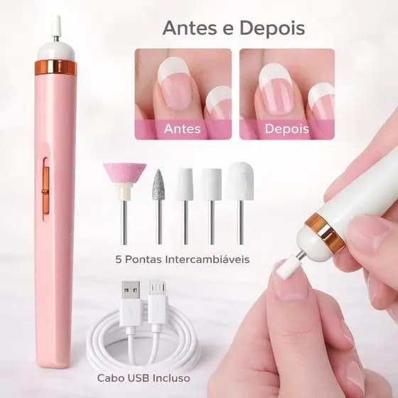 Lixadeira 5 em 1 Elétrica de Unhas Sem Fio Portátil Recarregável Manicure e Pedicure Profissional