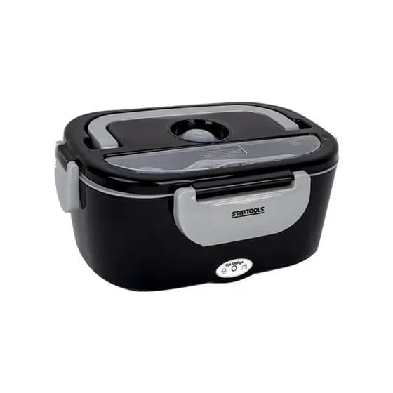 Marmiteira Elétrica Térmica 1,5L Bivolt Portátil Aquece Refeições com Colher Preta 60W