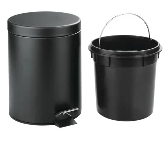 Lixeira 3 Litros com Pedal Aço Preto Matte Balde Interno Removível para Banheiro Lavabo Escritório