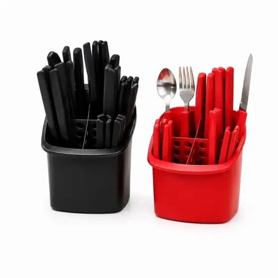 Conjunto de Talheres Capri 25 Peças em Inox Faqueiro Completo Preto ou Vermelho