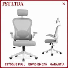 Cadeira de Escritório Ergonômica Com Apoio Lombar e Apoio de Cabeça Cinza com estofado de mesh-200kg