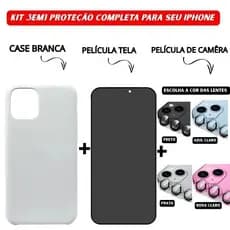 Kit 3em1 Case Branca + Película de Vidro 3D Privacidade + Película Câmera Colorida Para iPhone 11 12 13 14 15 16 Pro Max