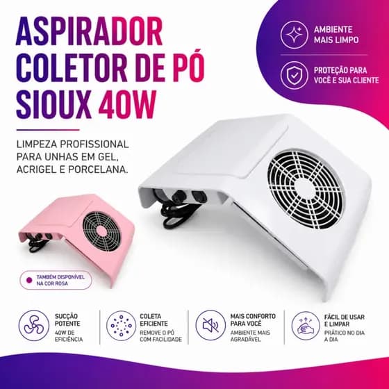 Aspirador Coletor de Pó Unha Gel Porcelana Sioux 40W Profissional Compacto