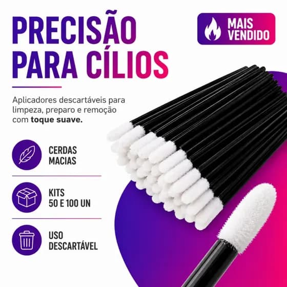 Pincel Aplicador de Batom, Gloss e Higienização e Remoção de Cílios Profissional 9cm com Fibra de Lã