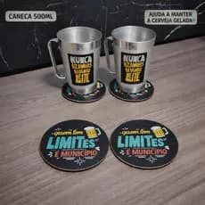 Caneca Chopp Personalizada / Caneca Alumínio 500ml / Kit Caneca Chopp e Apoiador Personalizado