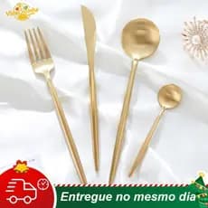 Kit 24/30 Dourado Talheres de Aço Inox Garfo Colher Faca Colher De Mesa