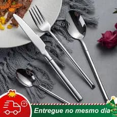 Jogo De Talheres Aço Inoxidável 6 Garfos 6 Facas 6 Colheres de Sopa e Chá