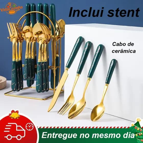 Talheres Colher Garfo Faca Luxo Linha Ouro Conjunto de talheres requintado faca (Sem suporte)