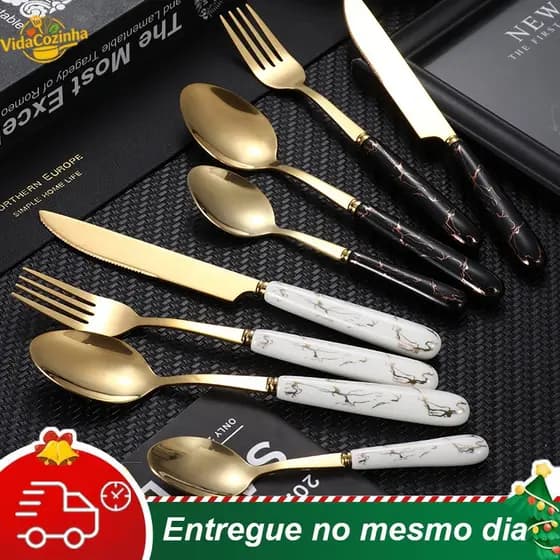 Talheres Colher Garfo Faca aço inoxidável de padrão de mármorede luxo  Para Casa e Catering de Hotel