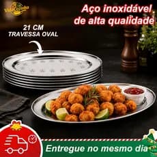 Travessa Oval Bandeja Rasa Inox 21  Cm Porção Bar Cozinha Para Servir Porção Oval Batata
