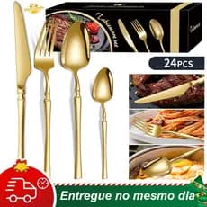 Kit 24/30 Jogo De Talheres Suprimentos De Cozinha Talheres de Dourados Talheres Garfo Colher Faca