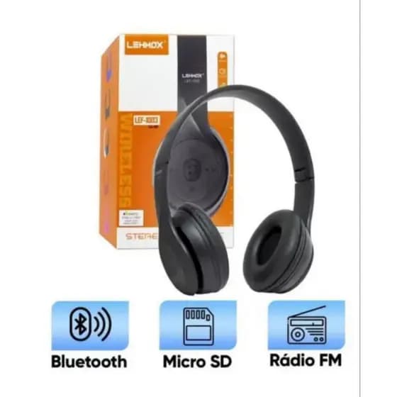 Fone Sem Fio Bluetooth Headphone Lehmox LEF-1003 com Sistema Anti-Ruído Extra Bass
