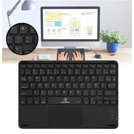 Teclado Bluetooth Portátil KA-690 com Touchpad Integrado e Conexão Bluetooth