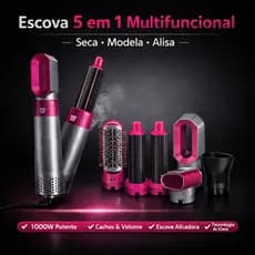 Escova Secadora 5 em 1 Profissional 110v  Seca, Alisa Modela Escova Rotativa Multiuso Premium