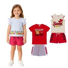 Kit 4 Peças de Roupa Menina Infantil Verão - 2 Blusas + 2 Bermudas - Kit 2 Conjuntos 1 ao 8 Anos
