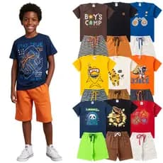 Kit 6 Peças de Roupa Menino Verão - Conjunto Infantil Masculino - 3 Camisetas e 3 Bermudas