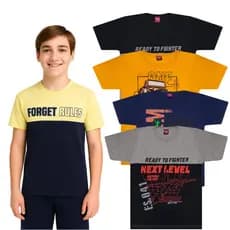 5 Camisetas Masculino Juvenil 100% Algodão Estampada Colorida