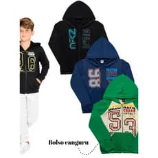 kit 2 Jaquetas Infantil Menino Zíper Outono Inverno Kit casacos 2 Unidades de Capuz 4 ao 16 Anos