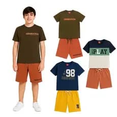 Kit Sortido 6 Peças Conjuntos 3 Camisetas Manga Curta + 3 Bermudas Menino Juvenil