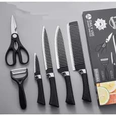 Conjunto Jogo de Facas Preta - 6pçs com tesoura e descascador - Aço inox
