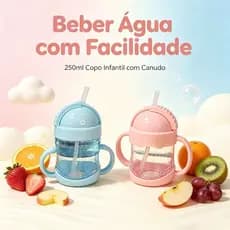 Garrafa De Água Copo para Bebe Com Tampa E Canudo + Alça De Plástico 200ML