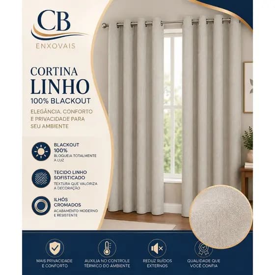 Cortina Tecido Linho 100% Blackout Blecaute Janela Sala Quarto - ENVIO RÁPIDO