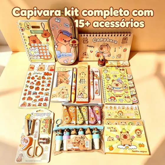 Kit Papelaria Capivara Completo Escolar 15+ Itens