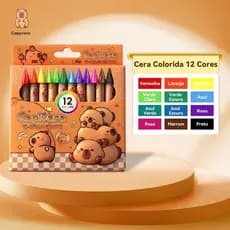 Giz de Cera Infantil 12 Cores - Capivara | Não Tóxico e Lavável | Material Escolar