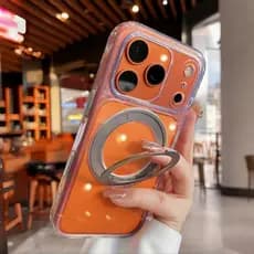 Capa transparente de alta qualidade e resistente a impactos, com suporte giratório de 360° para iPhone 15 16 17 Pro Max