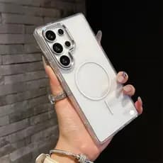 Capa magnética transparente em acrílico para celular Samsung Galaxy A37 S26 A56 A55 S24 S25 FE Ultra