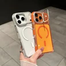 Capa magnética transparente para Apple iPhone 17 Pro/17 Pro Max com suporte para lente.
