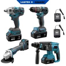 Kit Profissional 4 em 1 48V: FURADEIRA,ESMERILHADEIRA, PARAFUSADEIRA DE IMPACTO,PARAFUSADEIRA + 4XBaterias-LUATEK