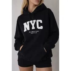 Moletom Canguru Feminino NYC Blusa de Frio Com Capuz Flanelado Gramatura 300