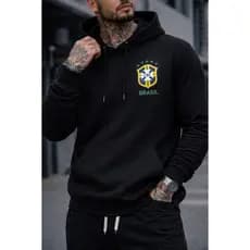 Moletom Masculino Brasil Canguru Capuz Estilo Street Casual Inverno