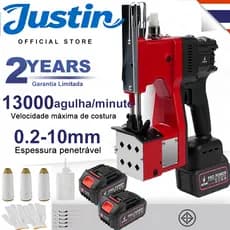 Kit de máquina de costura portátil para sacos, 7-10mm, 13.000 pontos/minuto, com duas baterias.